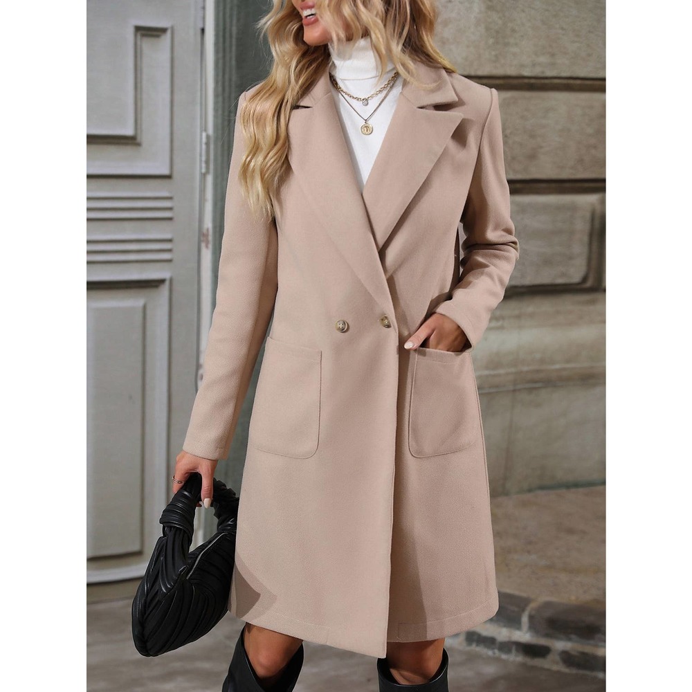 Lapel Collar Double Button Overcoat pea coat tan - Picture 3 of 6
